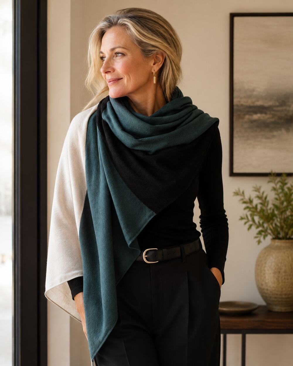 DONNI. Colorblock Knit Scarf Wrap – Soft Rayon Blend